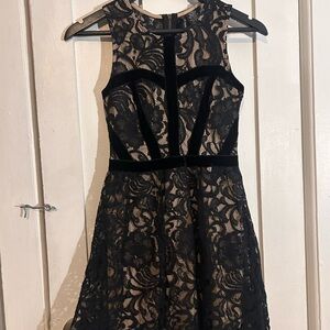 Fire Los Angeles Black Lace Midi Dress with Nude Lining